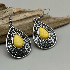 Silver and Yellow Teardrop Earrings